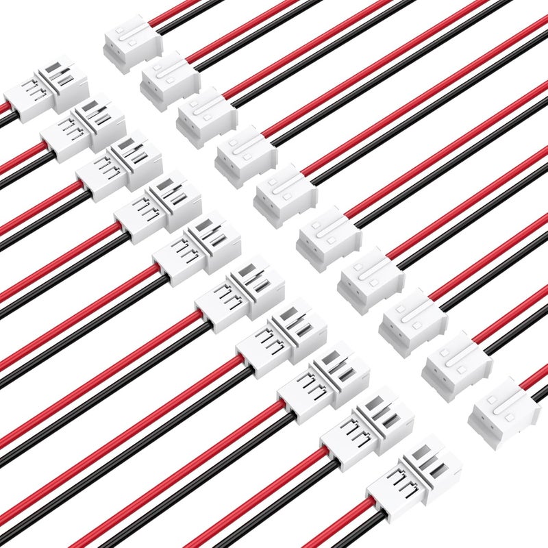 MOSWAG 10 Pairs 26 AWG JST-PH 2.0 Micro Electrical Male and Female Connector Plug with 100mm Wire Cables for LED Strips Light, RC Battery, Mini RC Helicopters - Image 1